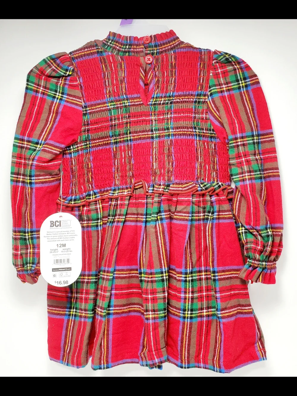 NWT 12m Girls Holiday Red Plaid Smocked Dress with Ruffle Waist